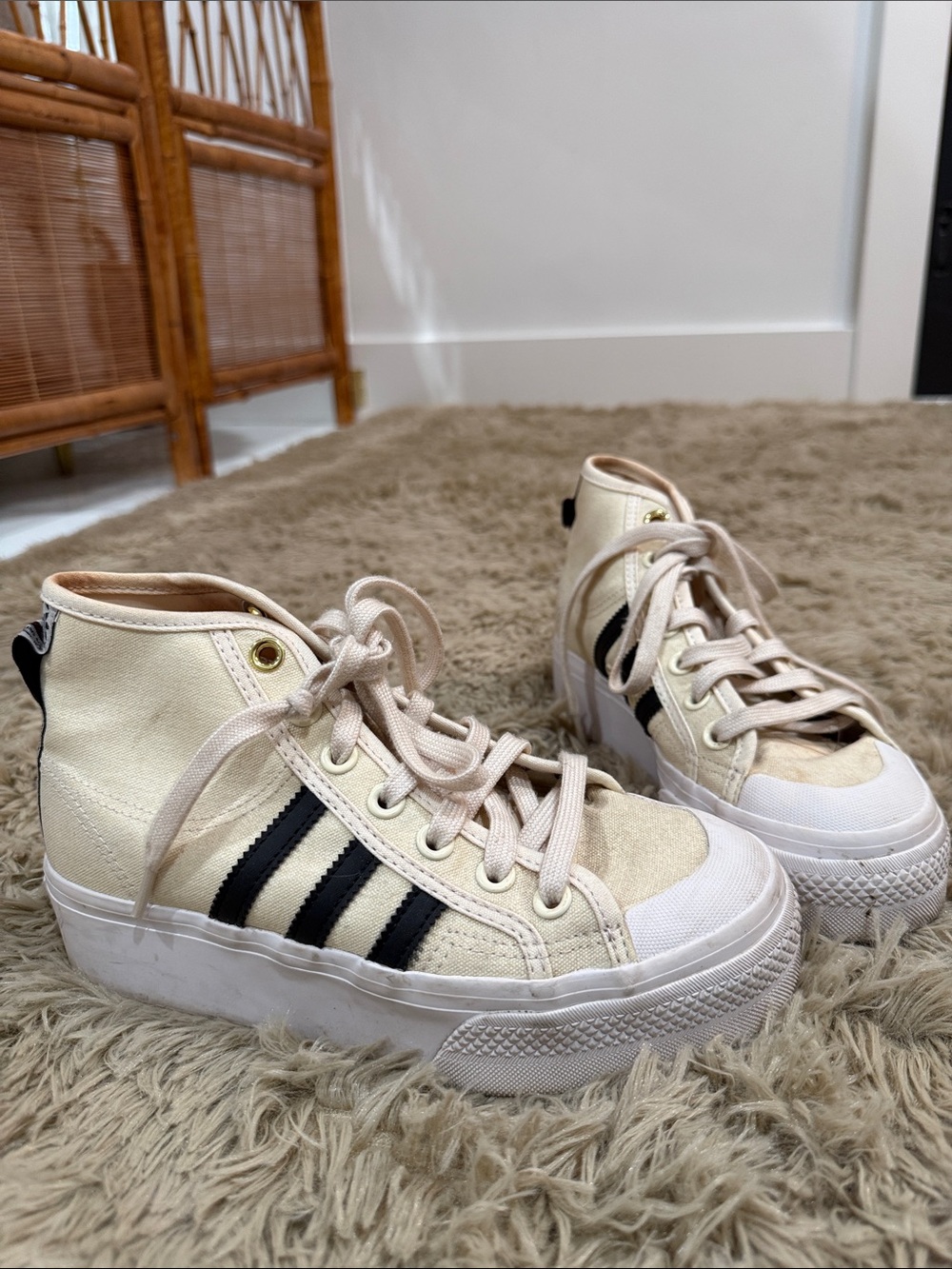 Adidas Nizza Platform High Top Sneakers Cream Black
